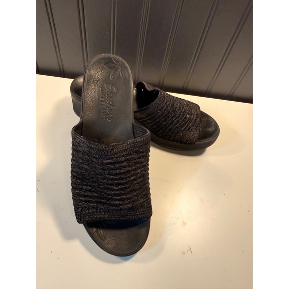 Skechers Shoes - Skechers Luxe Foam Black Marl Knit Wedge Slide Sandals 16327 Womens Size 8